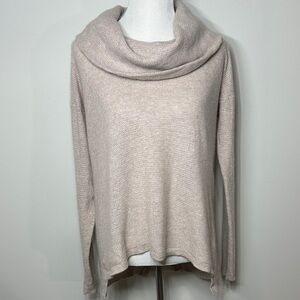 Cashmere Saks Fifth Avenue cowl neck split back tunic sweater oatmeal XL
